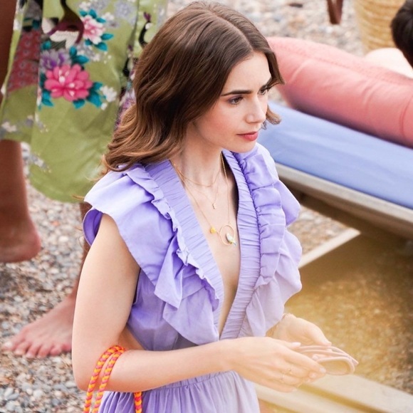 Magali Pascal Emily in Paris Iris Blue Ruffle Botanic Dress - Picture 4 of 7